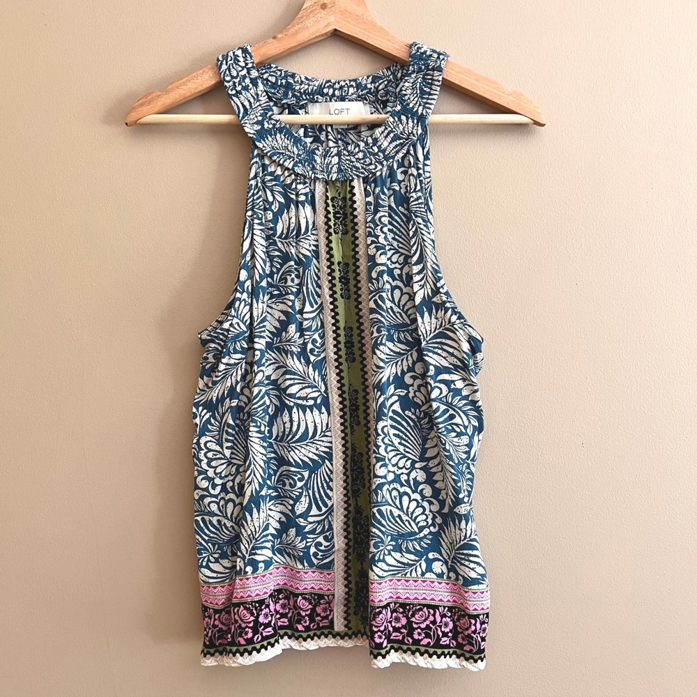 Loft Womens Large Floral Paisley Smocked Halter Sleeveless Blouse Boho Summer